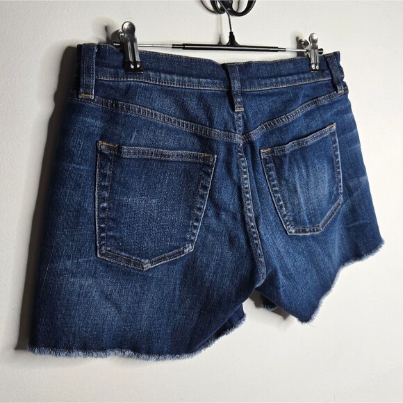 J. Crew Women's Midrise Indigo Denim Jean Shorts Frayed Hem Dark Wash Size 26 - Picture 7 of 7